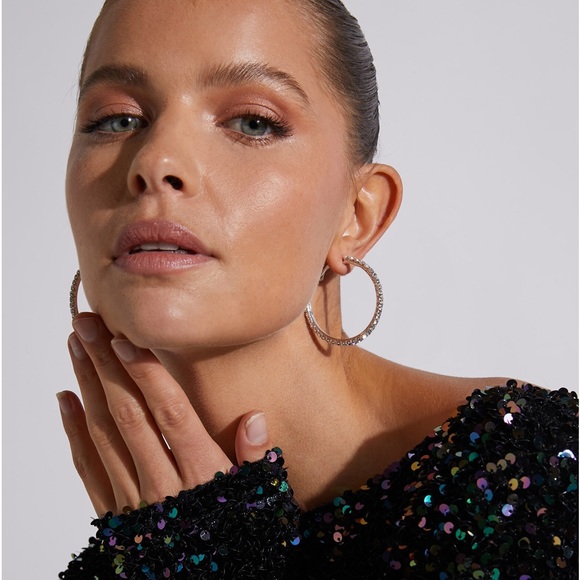 New Sterling Silver White Sapphire Minimalist Luxury Classic Hoop Earrings - Picture 14 of 16